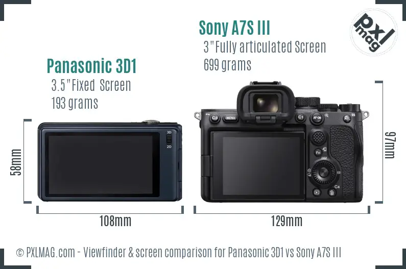 Panasonic 3D1 vs Sony A7S III Screen and Viewfinder comparison