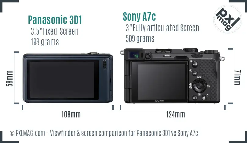 Panasonic 3D1 vs Sony A7c Screen and Viewfinder comparison