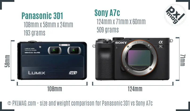 Panasonic 3D1 vs Sony A7c size comparison