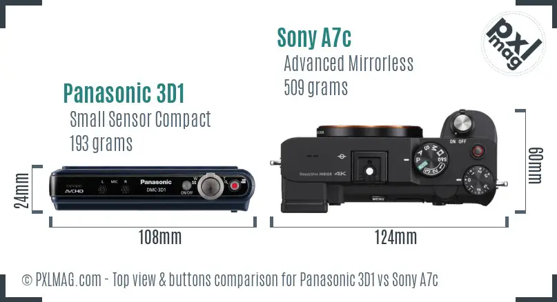 Panasonic 3D1 vs Sony A7c top view buttons comparison