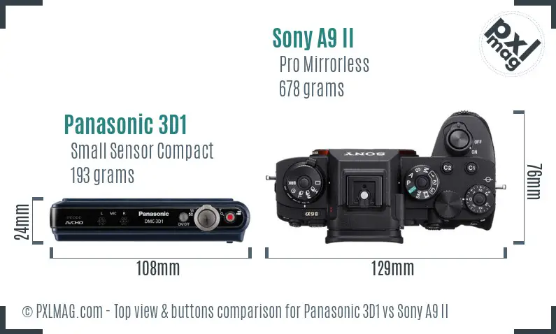 Panasonic 3D1 vs Sony A9 II top view buttons comparison