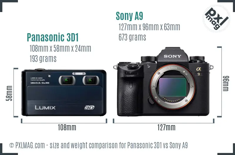 Panasonic 3D1 vs Sony A9 size comparison