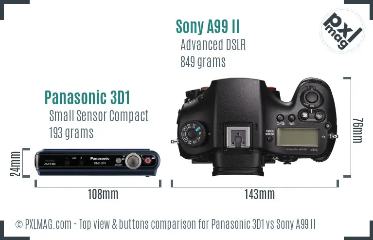 Panasonic 3D1 vs Sony A99 II top view buttons comparison