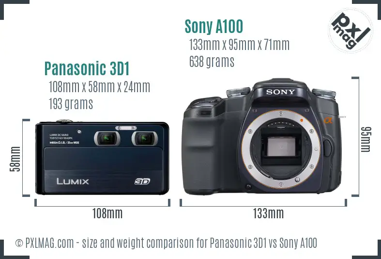 Panasonic 3D1 vs Sony A100 size comparison