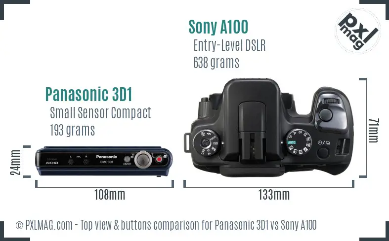 Panasonic 3D1 vs Sony A100 top view buttons comparison