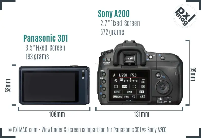 Panasonic 3D1 vs Sony A200 Screen and Viewfinder comparison