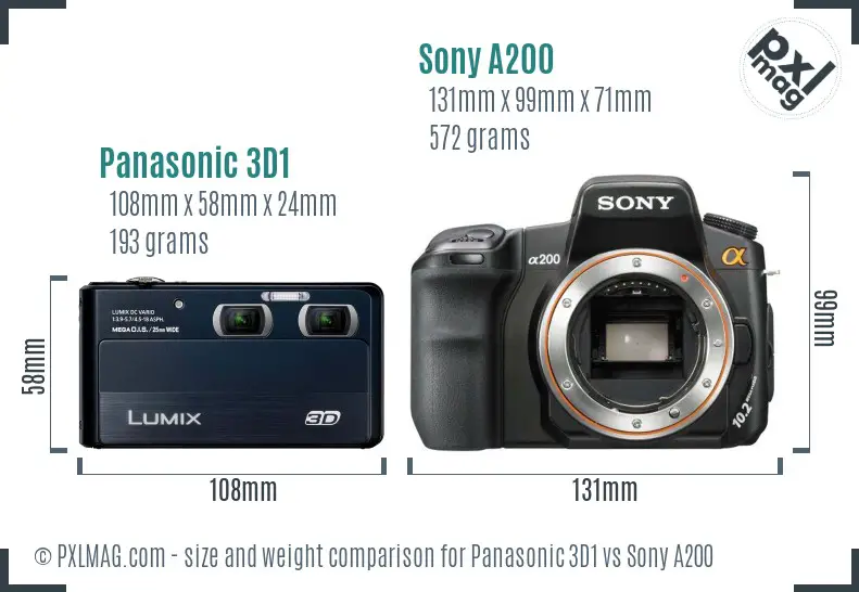 Panasonic 3D1 vs Sony A200 size comparison