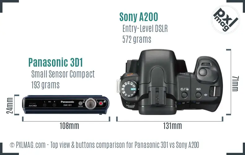Panasonic 3D1 vs Sony A200 top view buttons comparison