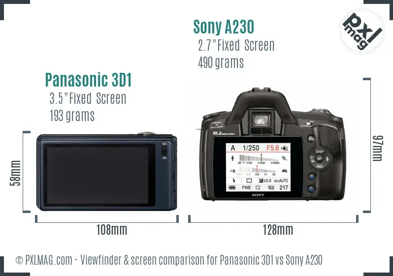 Panasonic 3D1 vs Sony A230 Screen and Viewfinder comparison