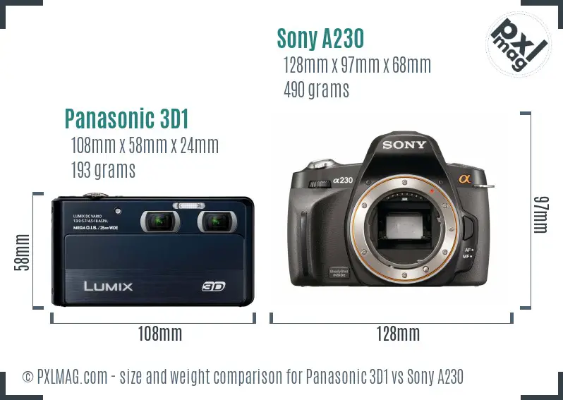 Panasonic 3D1 vs Sony A230 size comparison