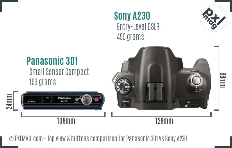 Panasonic 3D1 vs Sony A230 top view buttons comparison