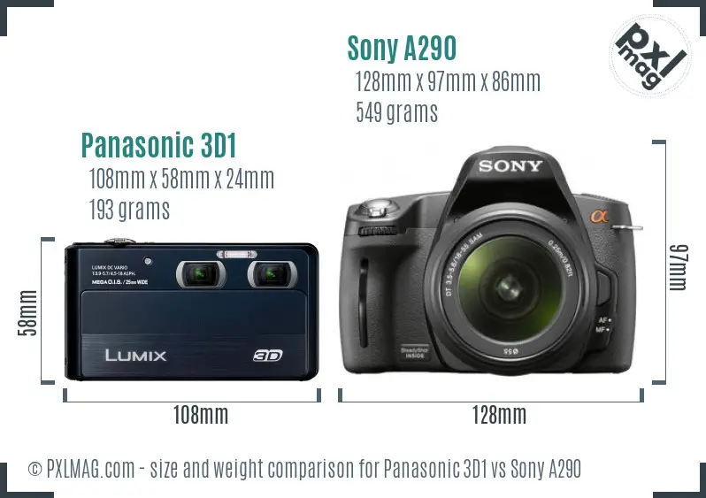 Panasonic 3D1 vs Sony A290 size comparison