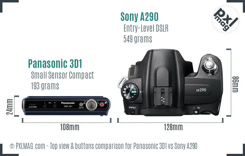 Panasonic 3D1 vs Sony A290 top view buttons comparison