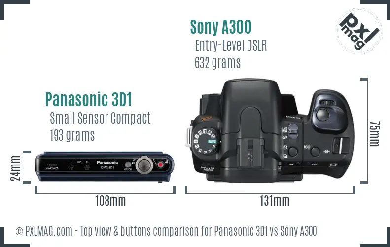 Panasonic 3D1 vs Sony A300 top view buttons comparison