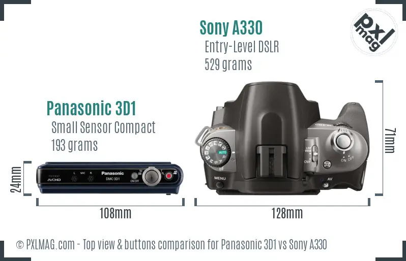 Panasonic 3D1 vs Sony A330 top view buttons comparison