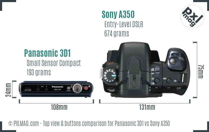 Panasonic 3D1 vs Sony A350 top view buttons comparison