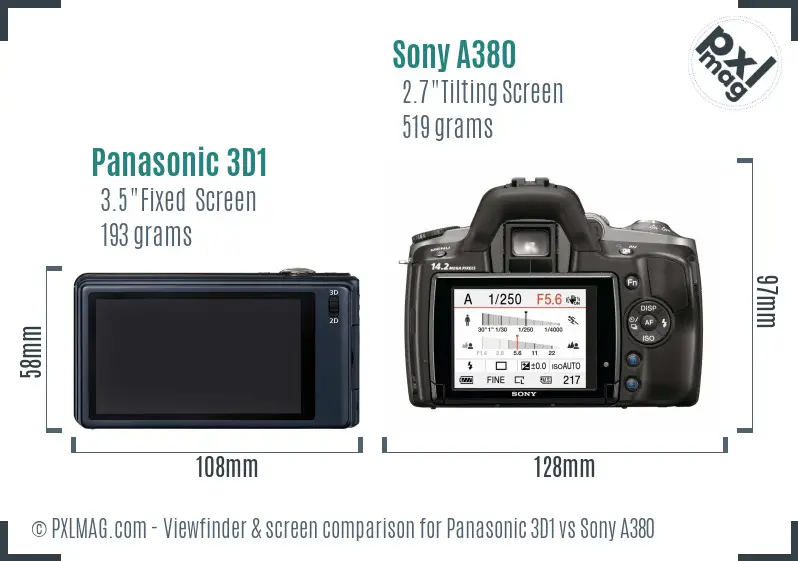 Panasonic 3D1 vs Sony A380 Screen and Viewfinder comparison