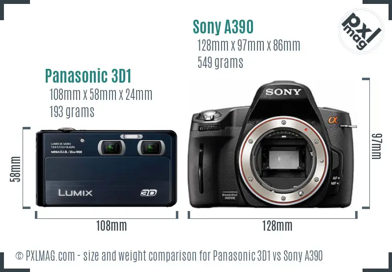 Panasonic 3D1 vs Sony A390 size comparison