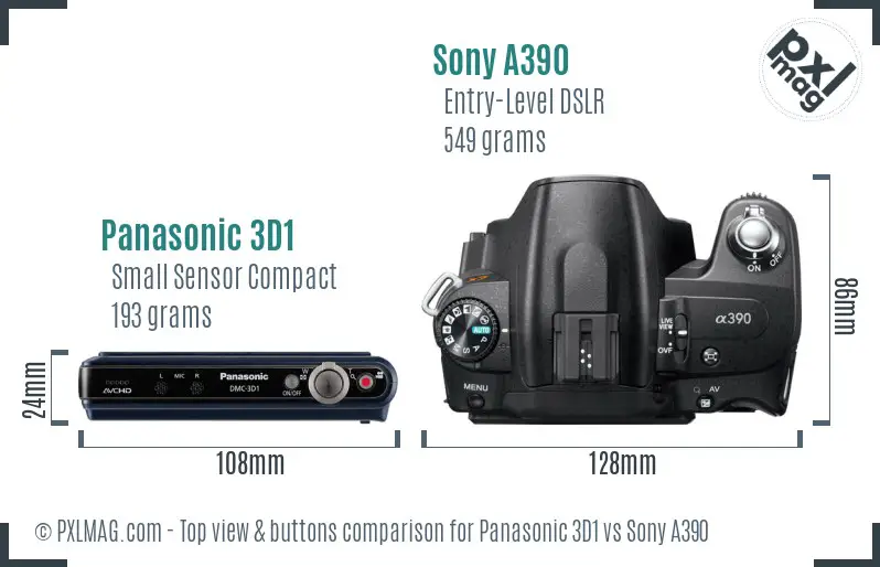 Panasonic 3D1 vs Sony A390 top view buttons comparison