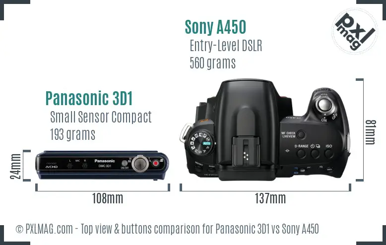 Panasonic 3D1 vs Sony A450 top view buttons comparison