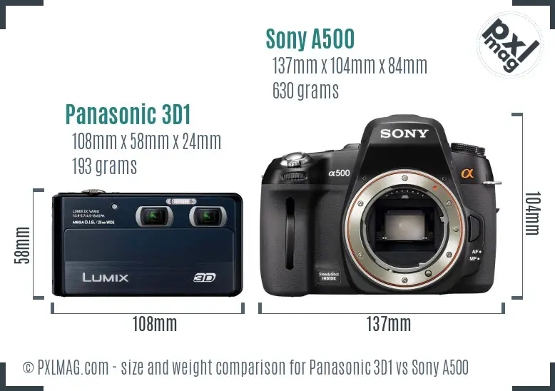 Panasonic 3D1 vs Sony A500 size comparison