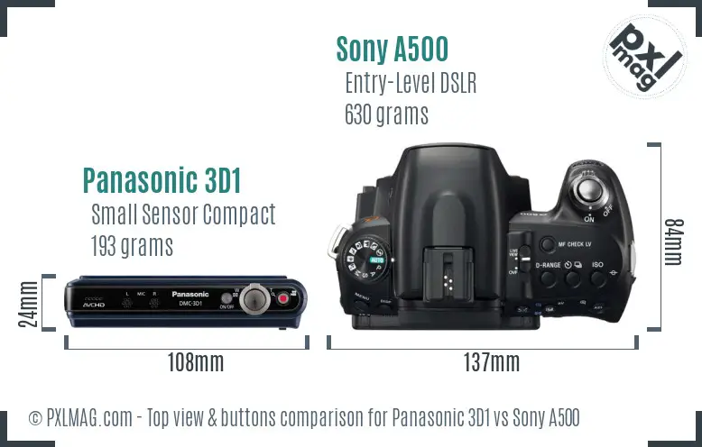 Panasonic 3D1 vs Sony A500 top view buttons comparison