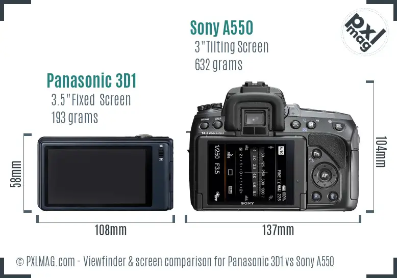 Panasonic 3D1 vs Sony A550 Screen and Viewfinder comparison