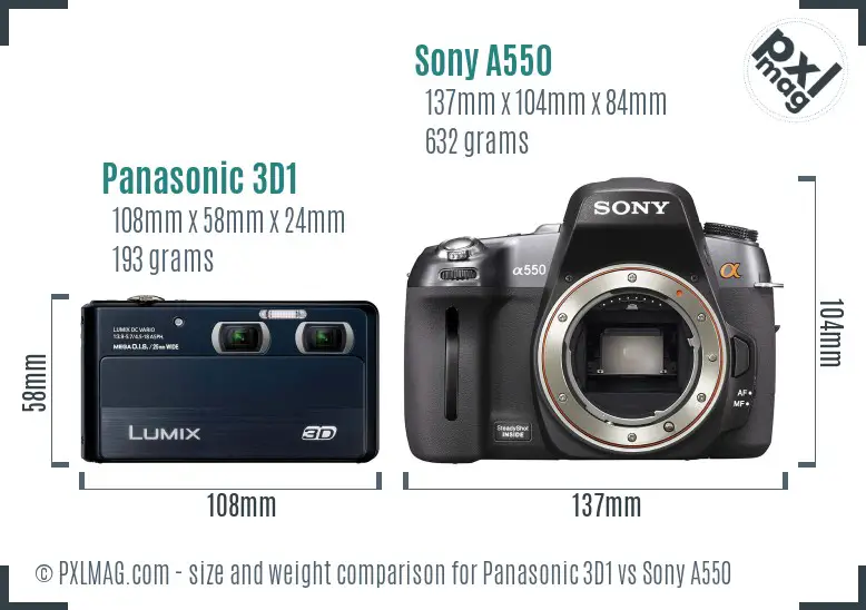 Panasonic 3D1 vs Sony A550 size comparison