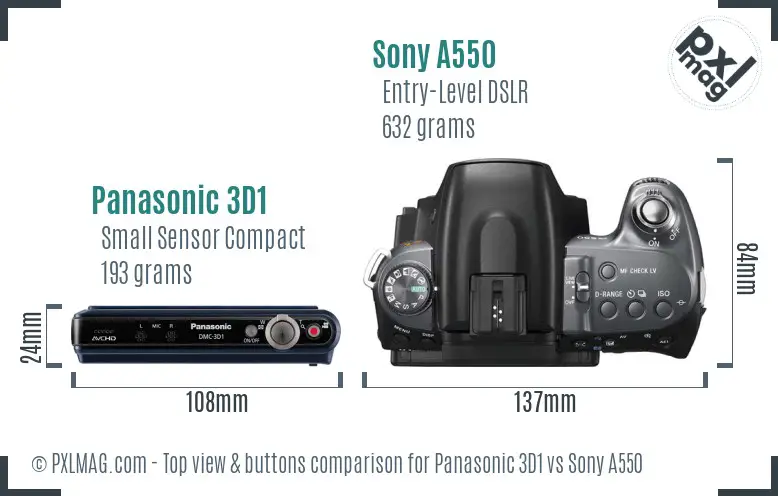 Panasonic 3D1 vs Sony A550 top view buttons comparison