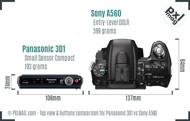 Panasonic 3D1 vs Sony A560 top view buttons comparison