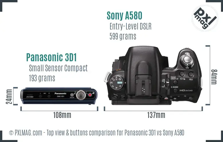 Panasonic 3D1 vs Sony A580 top view buttons comparison