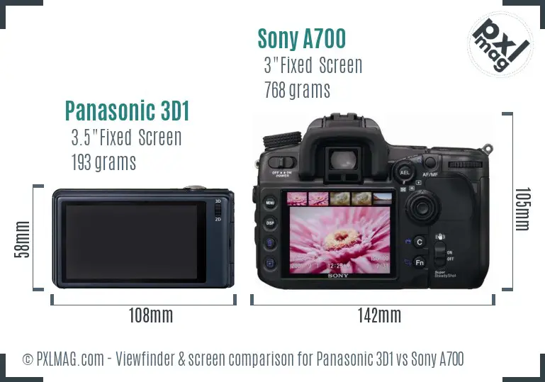 Panasonic 3D1 vs Sony A700 Screen and Viewfinder comparison