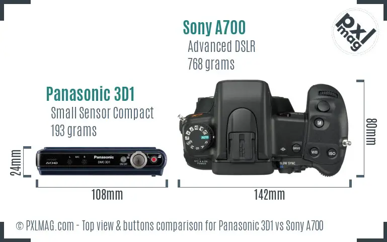 Panasonic 3D1 vs Sony A700 top view buttons comparison