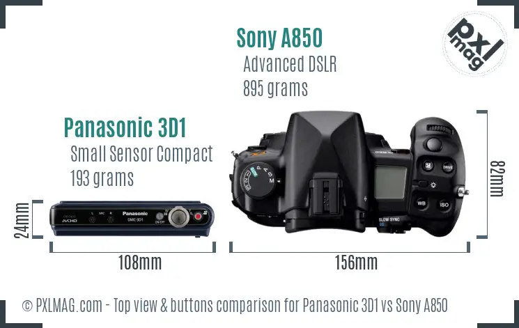 Panasonic 3D1 vs Sony A850 top view buttons comparison