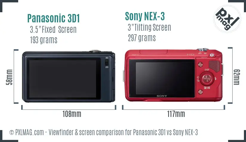 Panasonic 3D1 vs Sony NEX-3 Screen and Viewfinder comparison