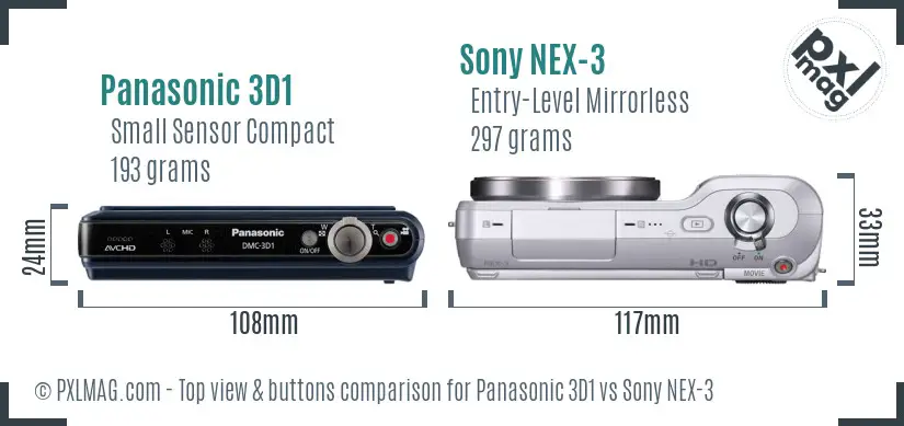 Panasonic 3D1 vs Sony NEX-3 top view buttons comparison