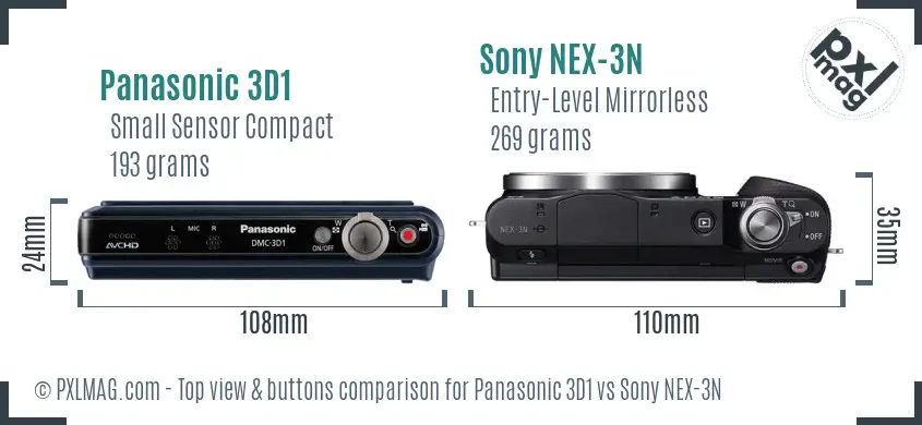 Panasonic 3D1 vs Sony NEX-3N top view buttons comparison