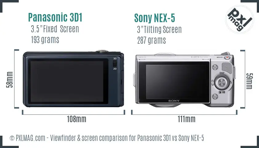 Panasonic 3D1 vs Sony NEX-5 Screen and Viewfinder comparison