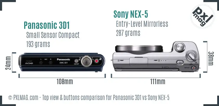 Panasonic 3D1 vs Sony NEX-5 top view buttons comparison