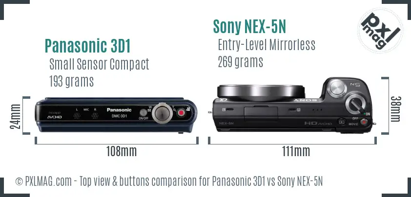 Panasonic 3D1 vs Sony NEX-5N top view buttons comparison