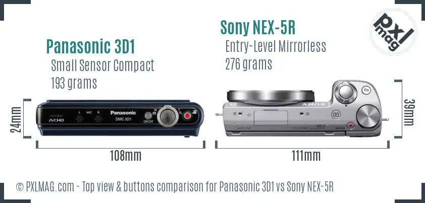 Panasonic 3D1 vs Sony NEX-5R top view buttons comparison