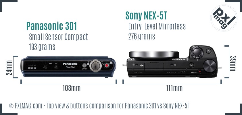 Panasonic 3D1 vs Sony NEX-5T top view buttons comparison