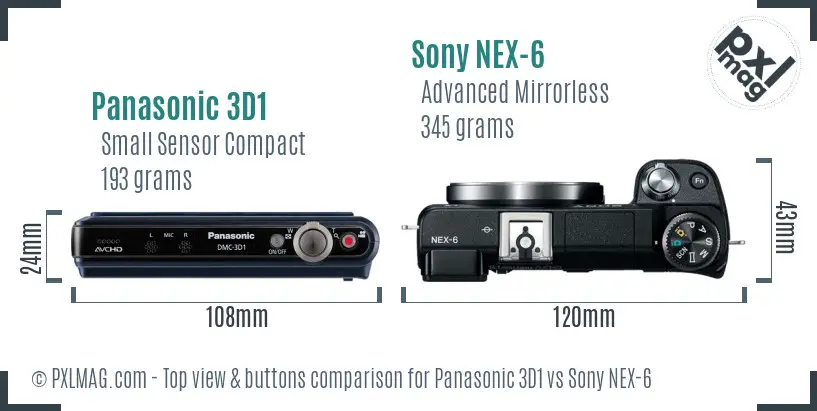 Panasonic 3D1 vs Sony NEX-6 top view buttons comparison