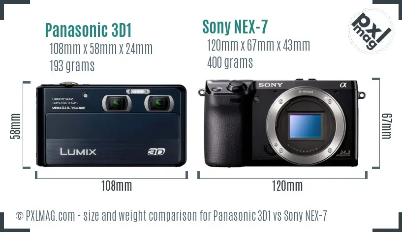 Panasonic 3D1 vs Sony NEX-7 size comparison