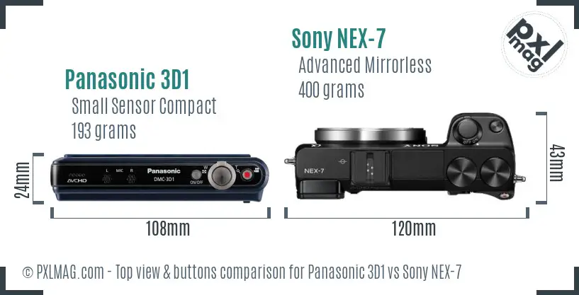 Panasonic 3D1 vs Sony NEX-7 top view buttons comparison