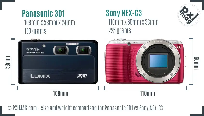 Panasonic 3D1 vs Sony NEX-C3 size comparison