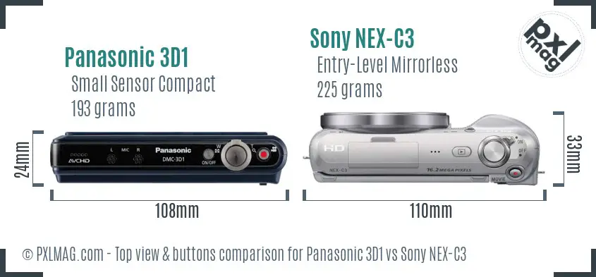 Panasonic 3D1 vs Sony NEX-C3 top view buttons comparison