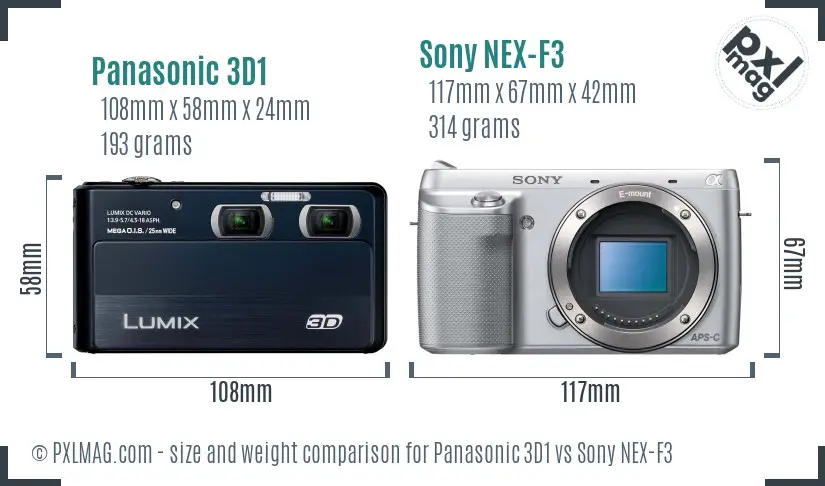 Panasonic 3D1 vs Sony NEX-F3 size comparison