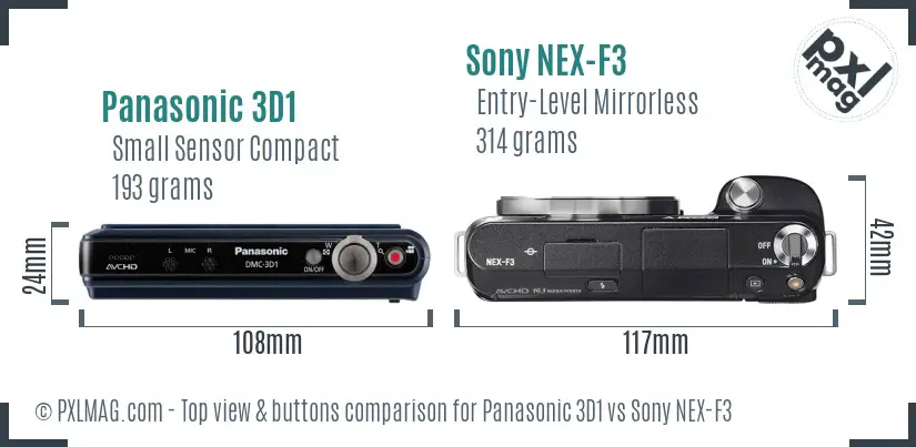 Panasonic 3D1 vs Sony NEX-F3 top view buttons comparison