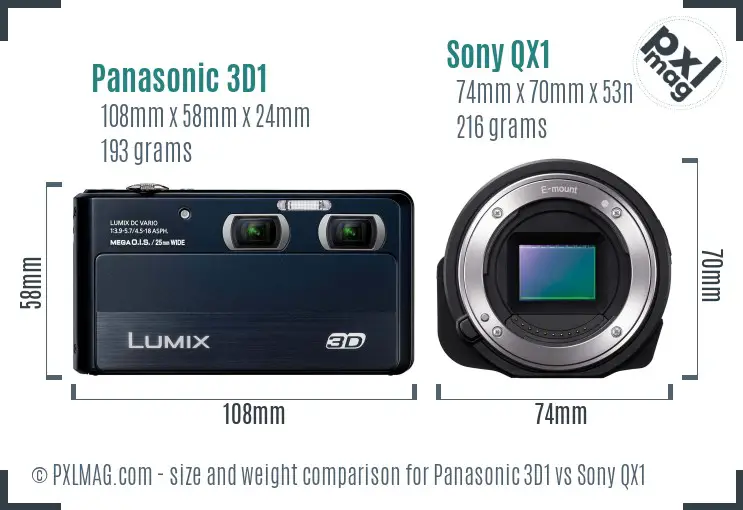 Panasonic 3D1 vs Sony QX1 size comparison